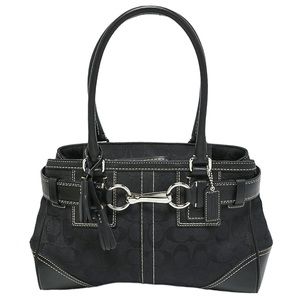 Coach Hampton Sateen & Leather Signature Logo Handbag